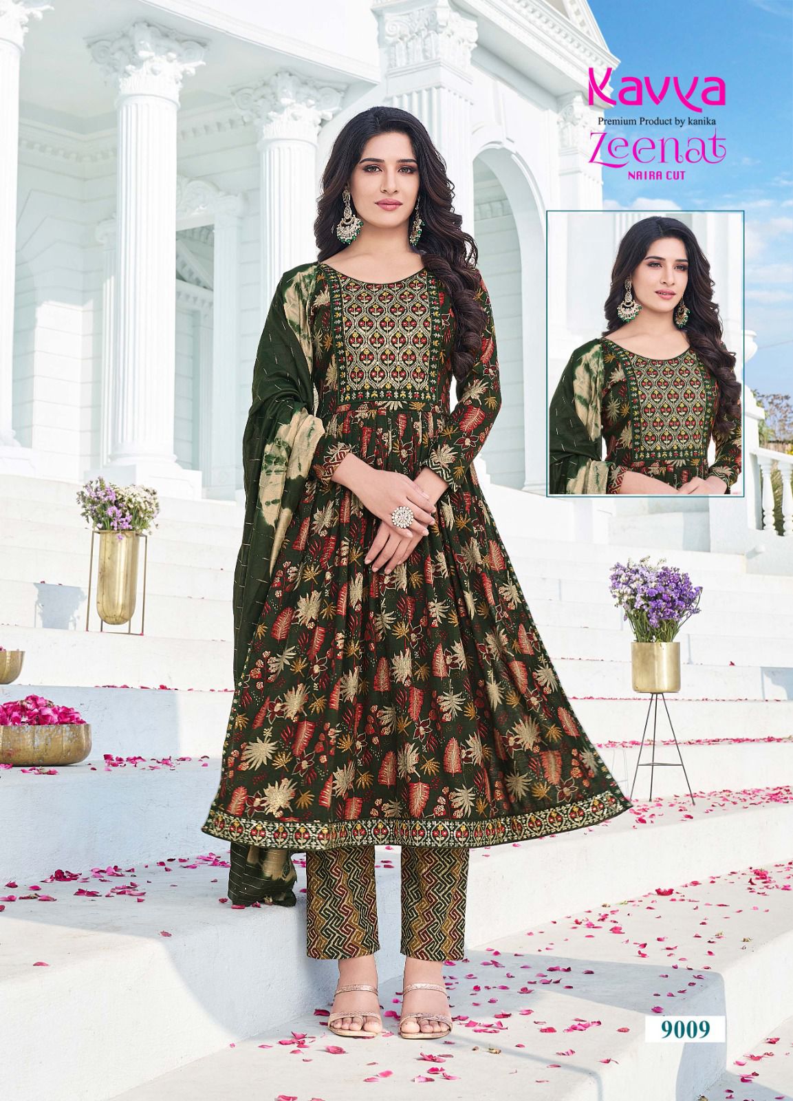Zeenat Vol 9 By Kavya Naira Cut Printed Kurti With Bottom Dupatta Wholesale Online